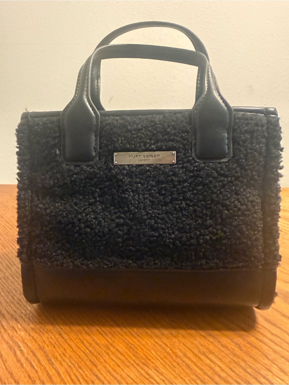 Kurt Geiger London Black Faux Shearling Teddy Tote Bag